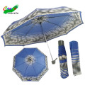 3 Pliant Promotional Wind Proof Mesdames Striped Blue Hand Open Open Umbrella